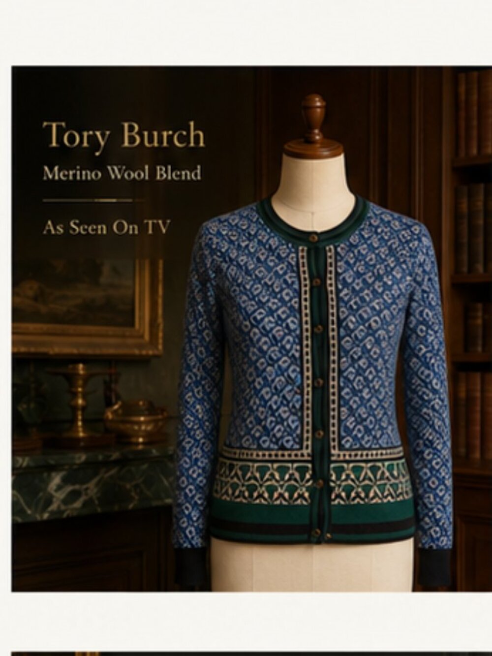 Tory Burch Amble Floral Merino Wool Cardigan As Seen On TV Quiet Luxury Knit S
